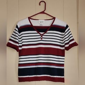 Christopher and Banks woman's S/S sweater in beautiful wine and navy stripe.